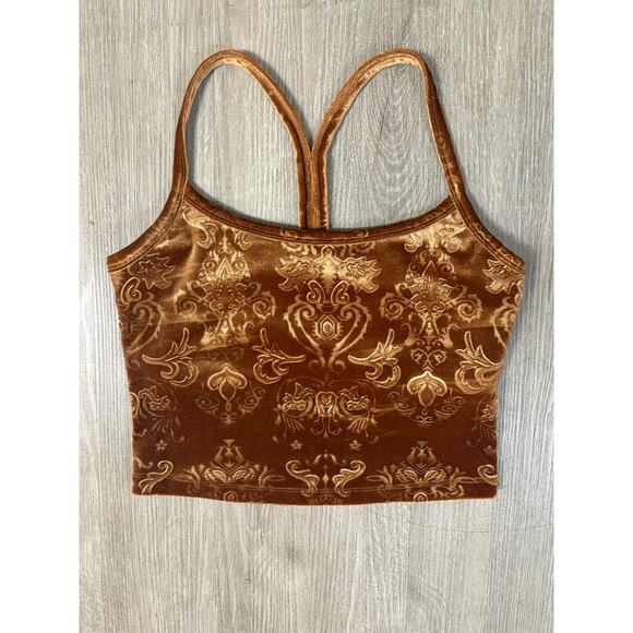 Beyond Yoga Slim Racer Back Embossed Velvet Tank Top Camel Brown Small Boho - Picture 2 of 7